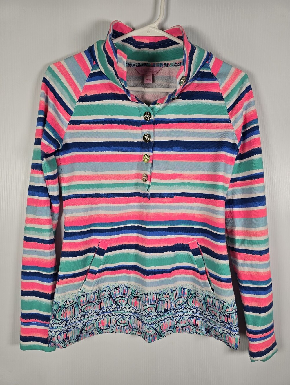 LILLY PULITZER Captain Popover Sandy Shell Stripe Button Front Pullover Size XXS